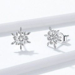 Boucles d’Oreilles Flocon de Neige Puces en Argent Sterling 925 plaqué or blanc - Photo 4