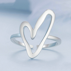 Bague Coeur Argent Sterling 925 plaqué or blanc – ajustable - Photo 3