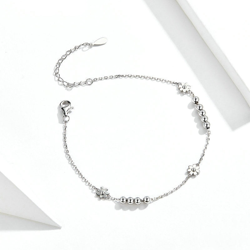 Bracelet Marguerites en argent 925 plaqué or blanc ajustable - Photo 3