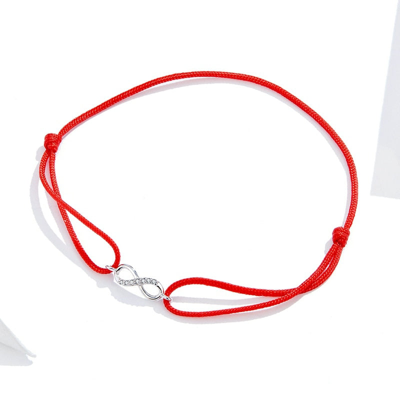 Bracelet Infini style marin en corde rouge ajustable avec infini en argent 925 plaqué or blanc - Photo 4
