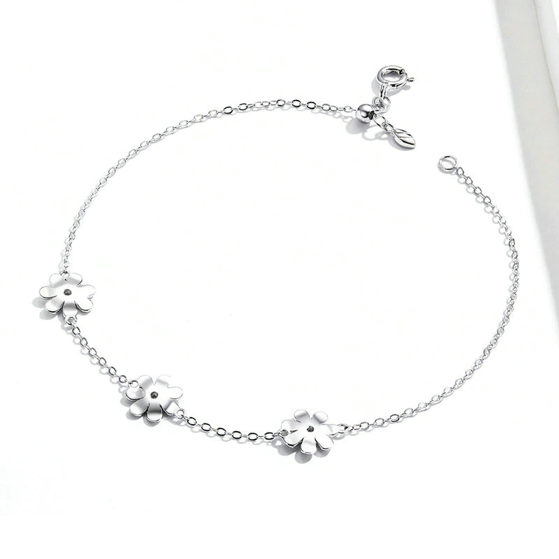 Bracelet Marguerites en argent 925 plaqué or blanc ajustable - Photo 4