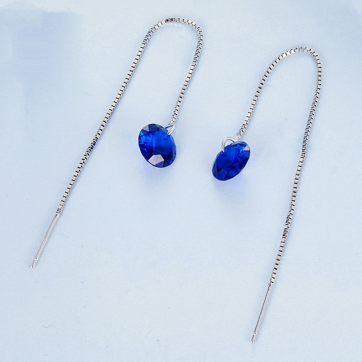 Chaînes d’Oreilles Bleues Pendantes en Argent Sterling 925 plaqué or blanc avec zircons bleus - Photo 3