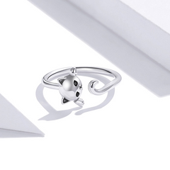 Bague Chat en argent 925 plaqué or jaune ajustable - Photo 3
