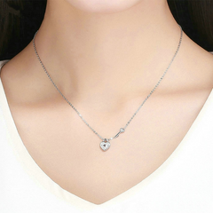 Collier Clé et Cadenas Coeur en argent 925 plaqué or blanc ajustable avec zircon blanc - Photo 2