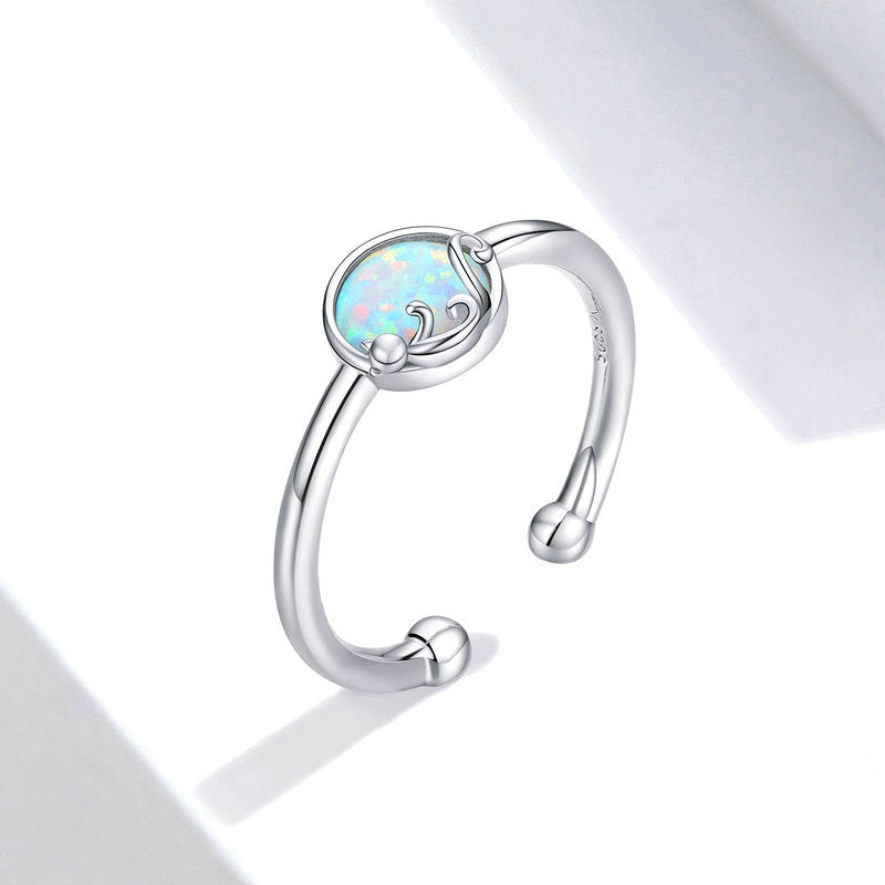 Bague Opale avec Chat Rêveur en argent 925 plaqué or blanc ajustable - Photo 3