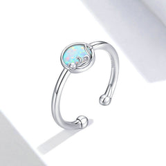 Bague Opale avec Chat Rêveur en argent 925 plaqué or blanc ajustable - Photo 3