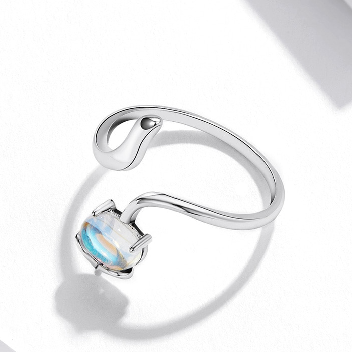Bague Renard en argent 925 plaqué or blanc ajustable avec pierre de lune - Photo 5