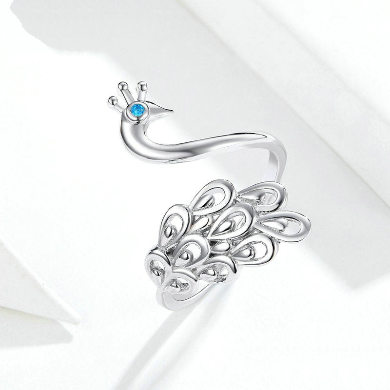 Bague Paon en argent 925 plaqué or blanc ajustable - Photo 4