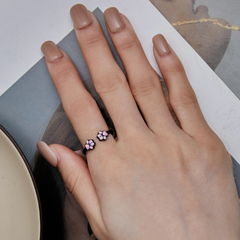 Bague Pattes de Chat Argent Sterling 925 plaqué noir émaillé rose – ajustable - Photo 2