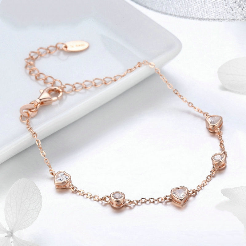 Bracelet Coeurs Lumineux en argent 925 plaqué or rose ajustable avec zircons blancs - Photo 4