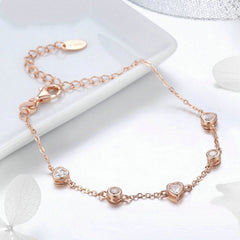 Bracelet Coeurs Lumineux en argent 925 plaqué or rose ajustable avec zircons blancs - Photo 4