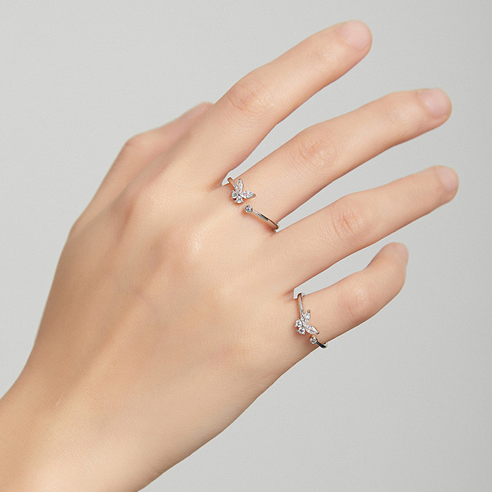 Bague Papillon Brillant en argent 925 plaqué or blanc ajustable avec zircons blancs - Photo 6