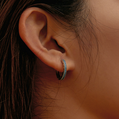 Boucles d’Oreilles Créoles Bleus en argent 925 plaqué or blanc avec zircons bleus - Photo 2