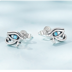 Boucles d’Oreilles Oeil d’Horus Puces en Argent Sterling 925 plaqué or blanc avec zircons bleus - Photo 2