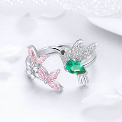 Bague Colibri en argent 925 plaqué or blanc ajustable avec zircons colorés - Photo 3