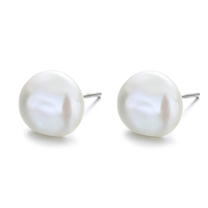 Boucles d’Oreilles Perles Baroques Puces en Argent Sterling 925 plaqué or blanc