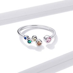 Bague Petites Bulles Colorées en argent 925 plaqué or blanc ajustable avec zircons colorés - Photo 4