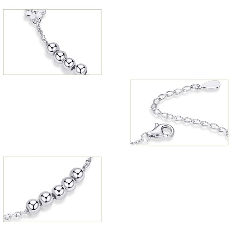 Bracelet Marguerites en argent 925 plaqué or blanc ajustable - Photo 5