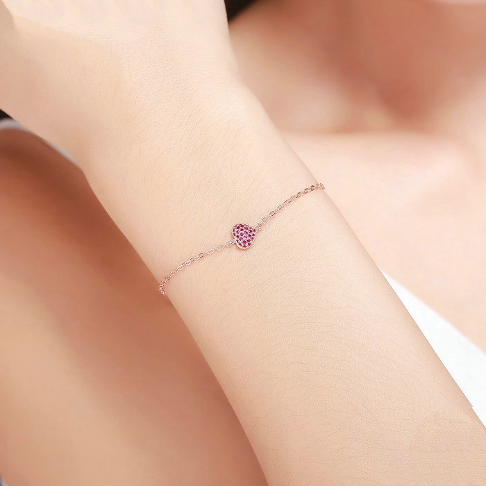 Bracelet Coeur Rose en argent 925 plaqué or rose ajustable avec zircons roses - Photo 2