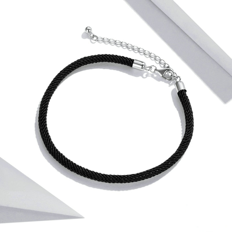 Bracelet Cordon Noir de style marin avec fermoir réglable en argent 925 - Photo 3