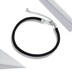 Bracelet Cordon Noir de style marin avec fermoir réglable en argent 925 - Photo 3