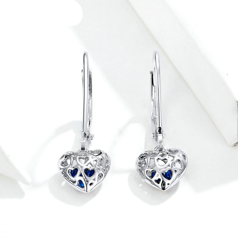 Boucles d’Oreilles Pendentif Coeurs en argent 925 plaqué or blanc - Photo 4