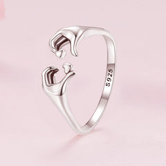Bague Câlin avec Cœurs en argent 925 plaqué or blanc ajustable avec détail des mains - Photo 3