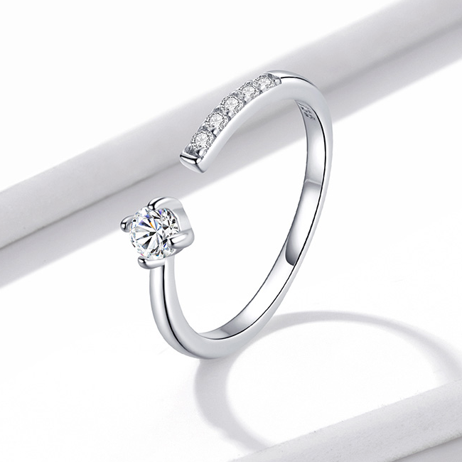 Bague Solitaire en argent 925 plaqué or blanc ajustable avec zircons blancs - Photo 3