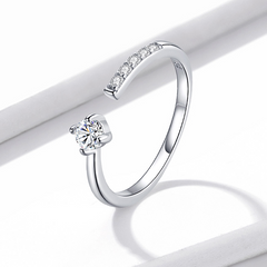 Bague Solitaire en argent 925 plaqué or blanc ajustable avec zircons blancs - Photo 3