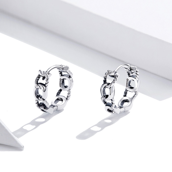 Boucles d’Oreilles Créoles Chaîne en argent 925 plaqué or blanc - Photo 3