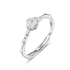 Bague Pierre de Lune en argent 925 plaqué or blanc ajustable