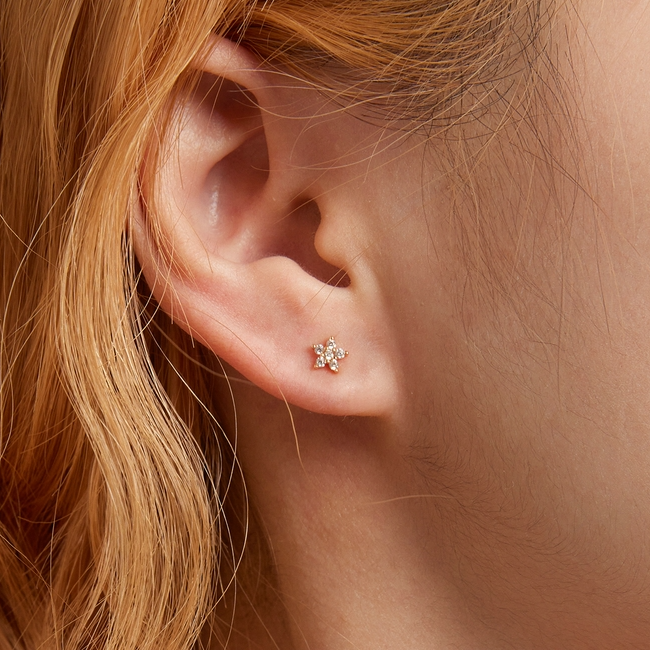 Boucles d’Oreilles Fleurs Brillantes Puces en Argent Sterling 925 plaqué or blanc avec zircons blancs - Photo 2