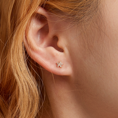 Boucles d’Oreilles Fleurs Brillantes Puces en Argent Sterling 925 plaqué or blanc avec zircons blancs - Photo 2