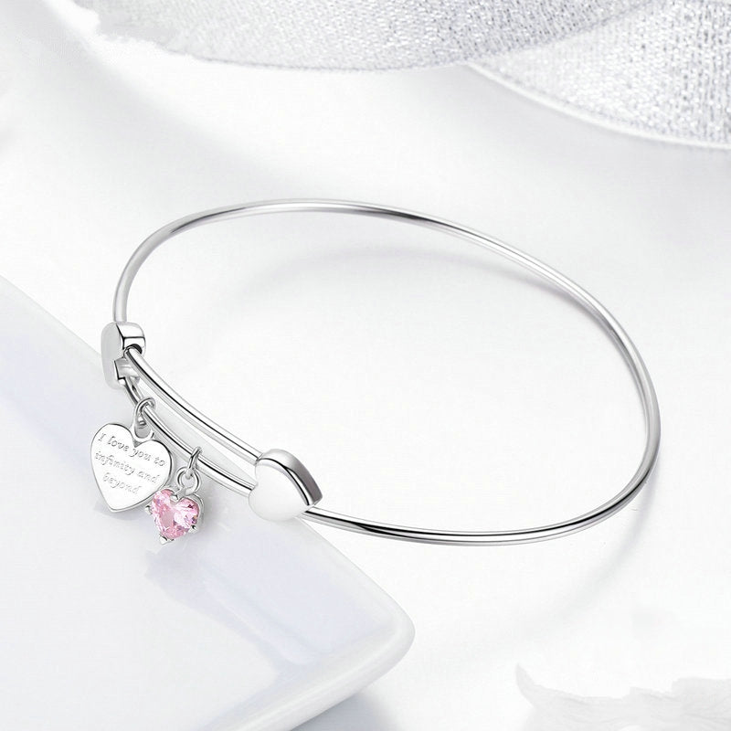 Bracelet Coeurs jonc en argent 925 plaqué or blanc - Photo 4