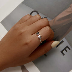Bague Pattes en argent 925 plaqué or blanc émaillé noir avec zircon blanc ajustable - Photo 2