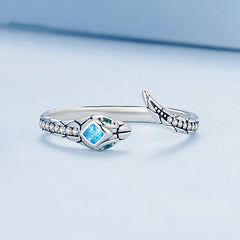 Bague Serpent en argent 925 plaqué or blanc ajustable aver zircons blancs et verts et bleu - Photo 4