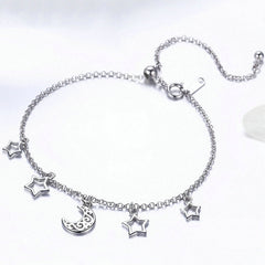 Bracelet Lune et Étoiles en argent 925 plaqué or blanc ajustable - Photo 4