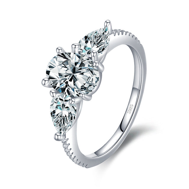 Bague Trilogie en argent 925 plaqué or blanc avec zircons blancs - Photo 5