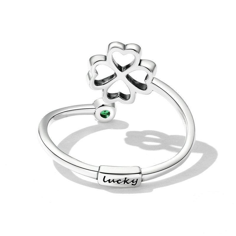 Bague Trèfle à Quatre Feuilles en argent 925 plaqué or blanc ajustable avec zircon vert - Photo 4