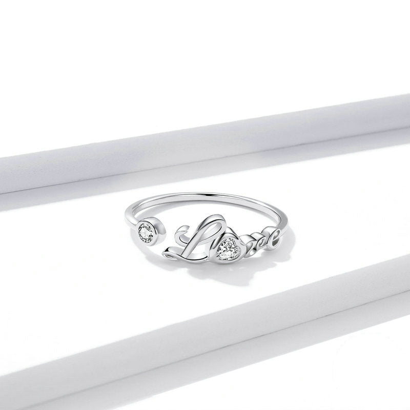 Bague Amour en argent 925 plaqué or blanc ajustable avec zircons blancs - Photo 4