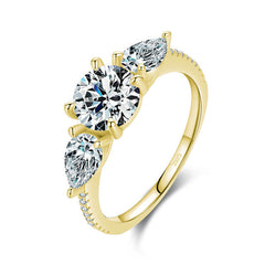 Bague Trilogie en argent 925 plaqué or jaune avec zircons blancs - Photo 3