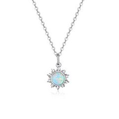 Collier Soleil en argent 925 plaqué or blanc ajustable avec opale