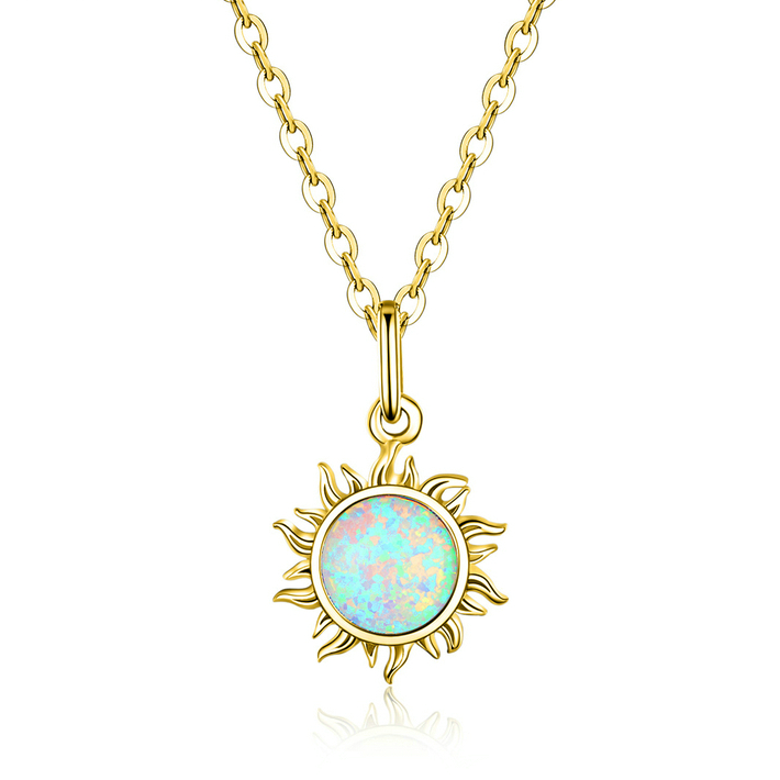 Collier Soleil en argent 925 plaqué or jaune ajustable avec opale