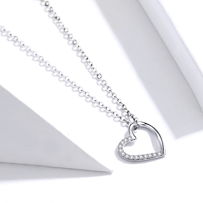 Collier Coeur en argent 925 plaqué or blanc ajustable avec zircons blancs - Photo 4