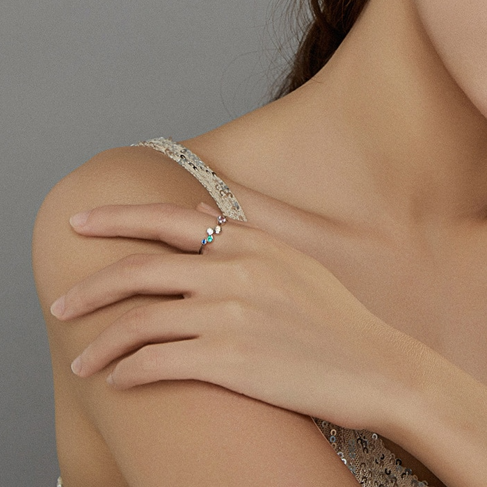Bague Petites Bulles Colorées en argent 925 plaqué or blanc ajustable avec zircons colorés - Photo 2
