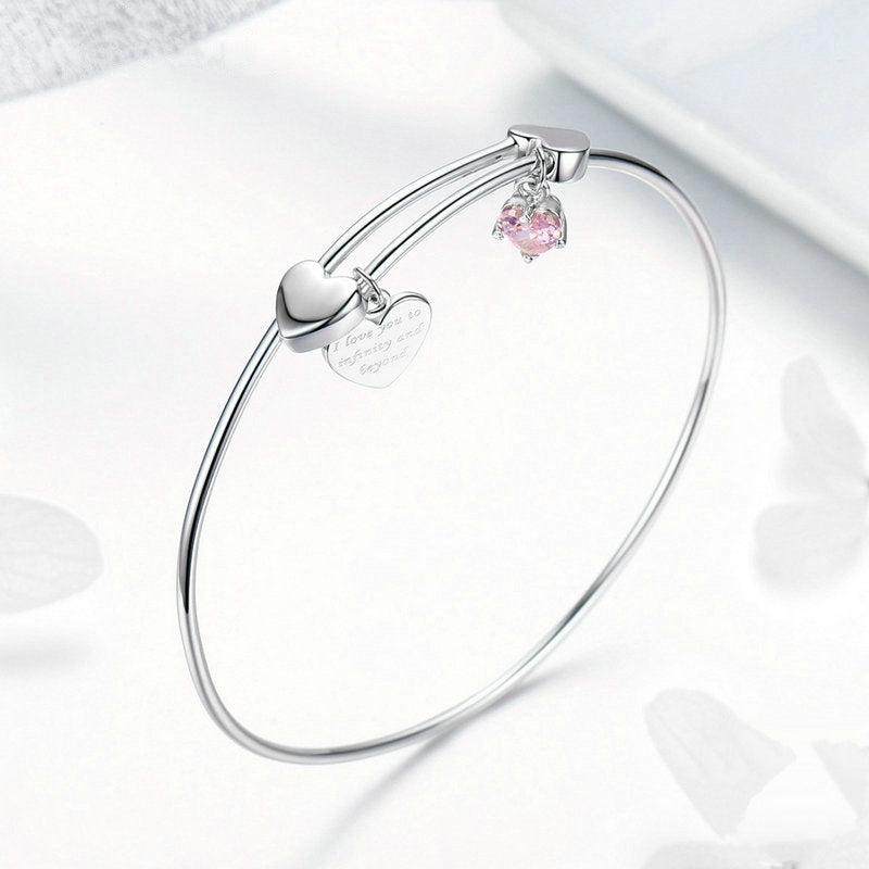 Bracelet Coeurs jonc en argent 925 plaqué or blanc - Photo 3