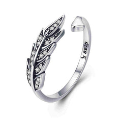 Bague Plume Brillante en argent 925 plaqué or blanc ajustable avec zircons blancs