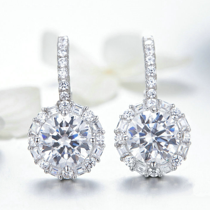 Boucles d’Oreilles Pendentif Brillants en argent 925 plaqué or blanc avec zircons blancs - Photo 3