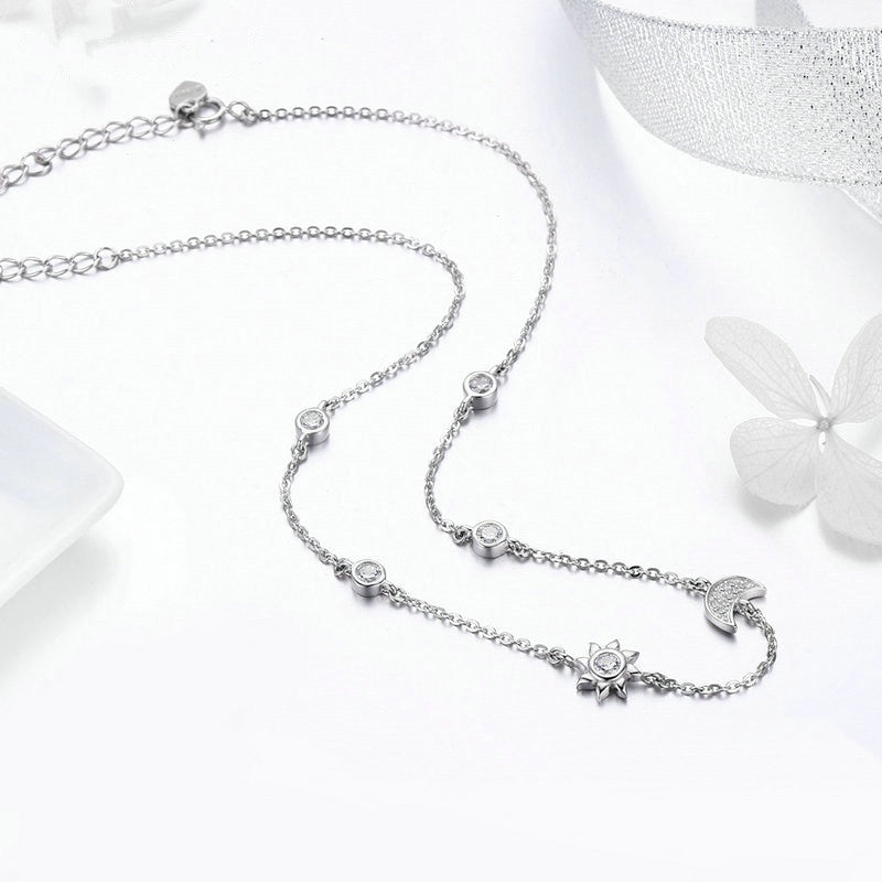 Collier Lune et Étoile en argent 925 plaqué or blanc ajustable avec zircons blancs - Photo 5