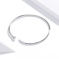 Bracelet Serpent en argent 925 plaqué or blanc jonc rigide avec zircons blancs et verts - Photo 4
